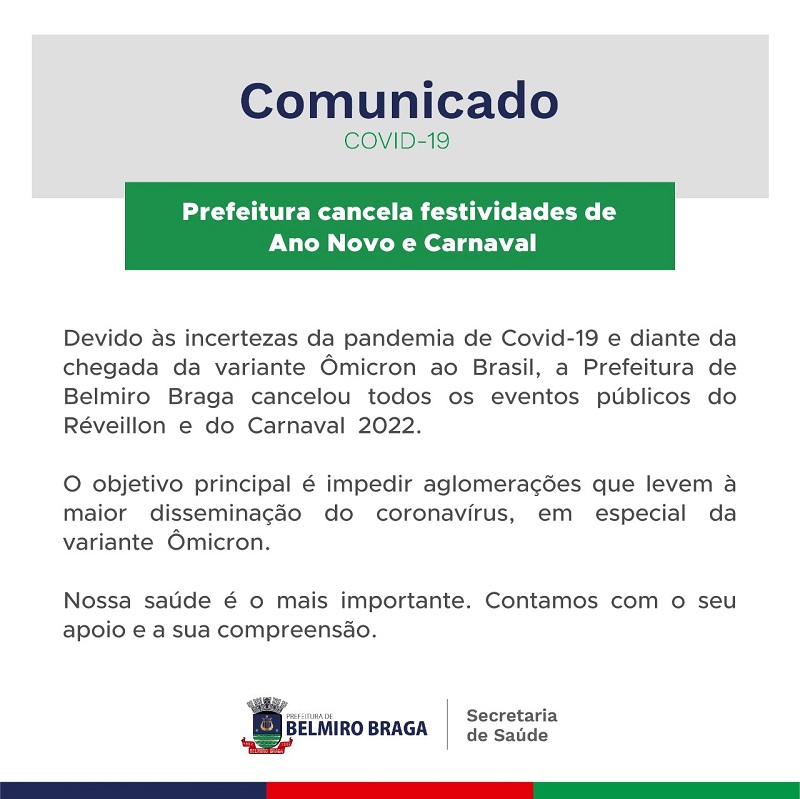 Cancelamento do reveillon e carnaval Belmiro Braga